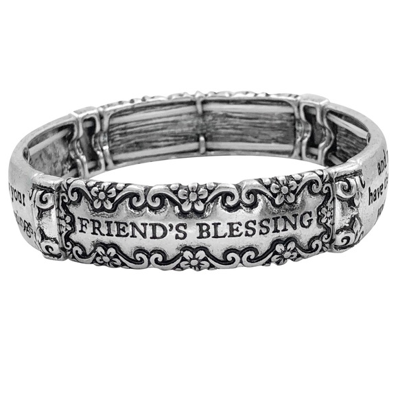 Friend’s Blessing Silver Inspirational Gift Stretch Bracelet - Picture 1 of 5